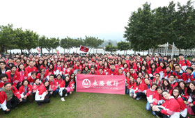 Participants come together for an enormous group photo near the Tai Po Lookout Tower.