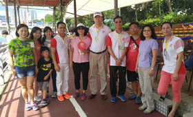 Mr. Zhu Qi, Chief Executive Officer of the Bank (5th from right), Mr. Derek Chung, Assistant General Manager &amp; Head of Retail Banking (5th from left), Mr. Lawrence Kung, Head of Deposits Department (4th from right) and Ms. Venus Lee, Head of Corporate Communications Department (right) joined the event to cheer up the Bank’s Dragon Boat Team with other colleagues and their family members. 